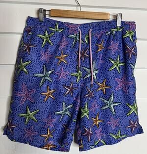 Peter Millar Starfish Print Purple Swim Trunks Men's Large